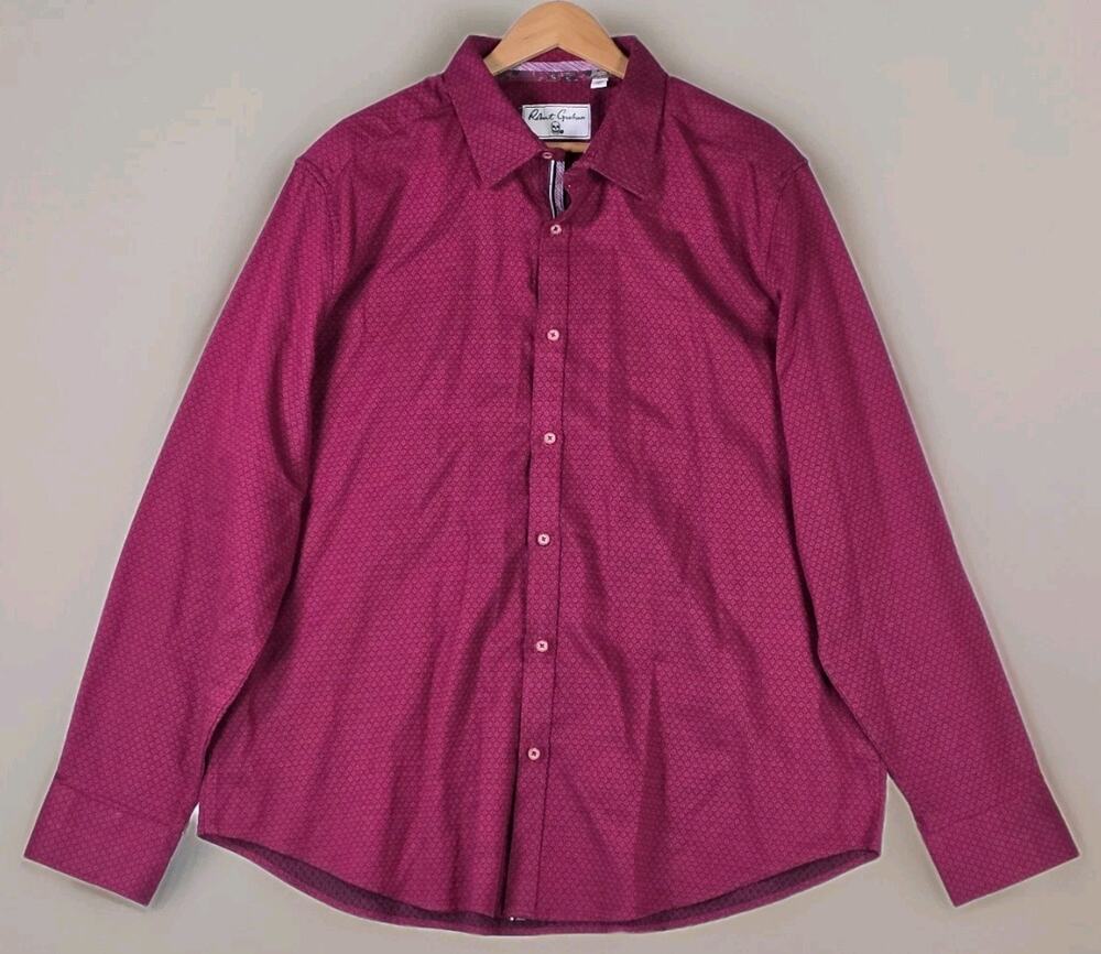 Robert Graham Men’s 3XL Long Sleeve Button Down Cuff Shirt Classic Fit Burgundy
